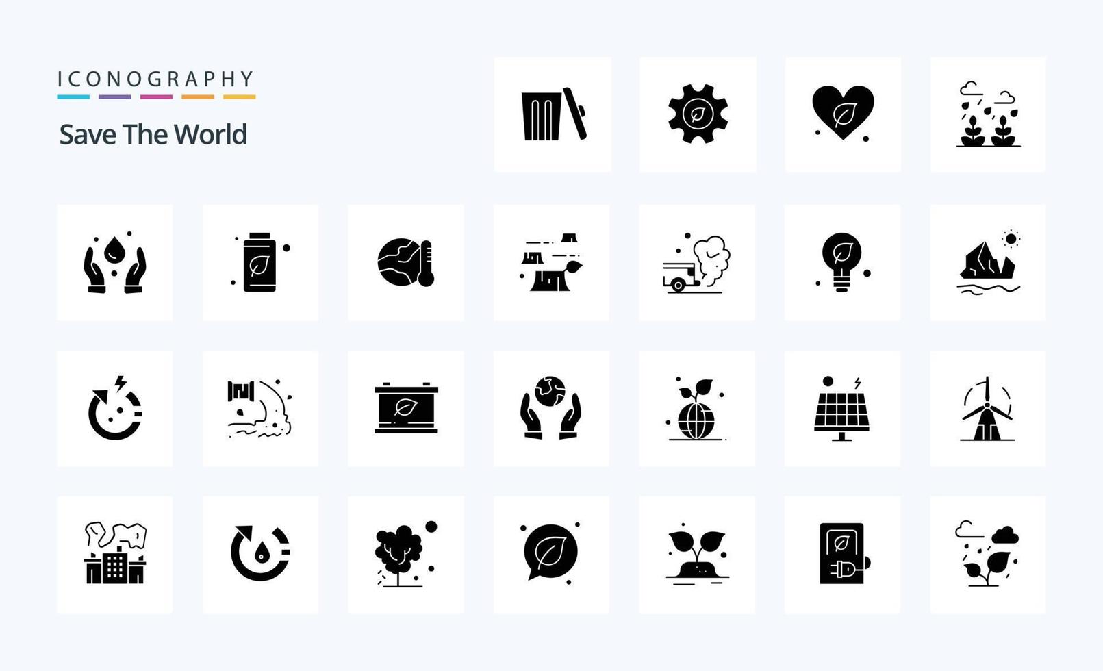 25 pack d'icônes de glyphe solide sauver le monde vecteur