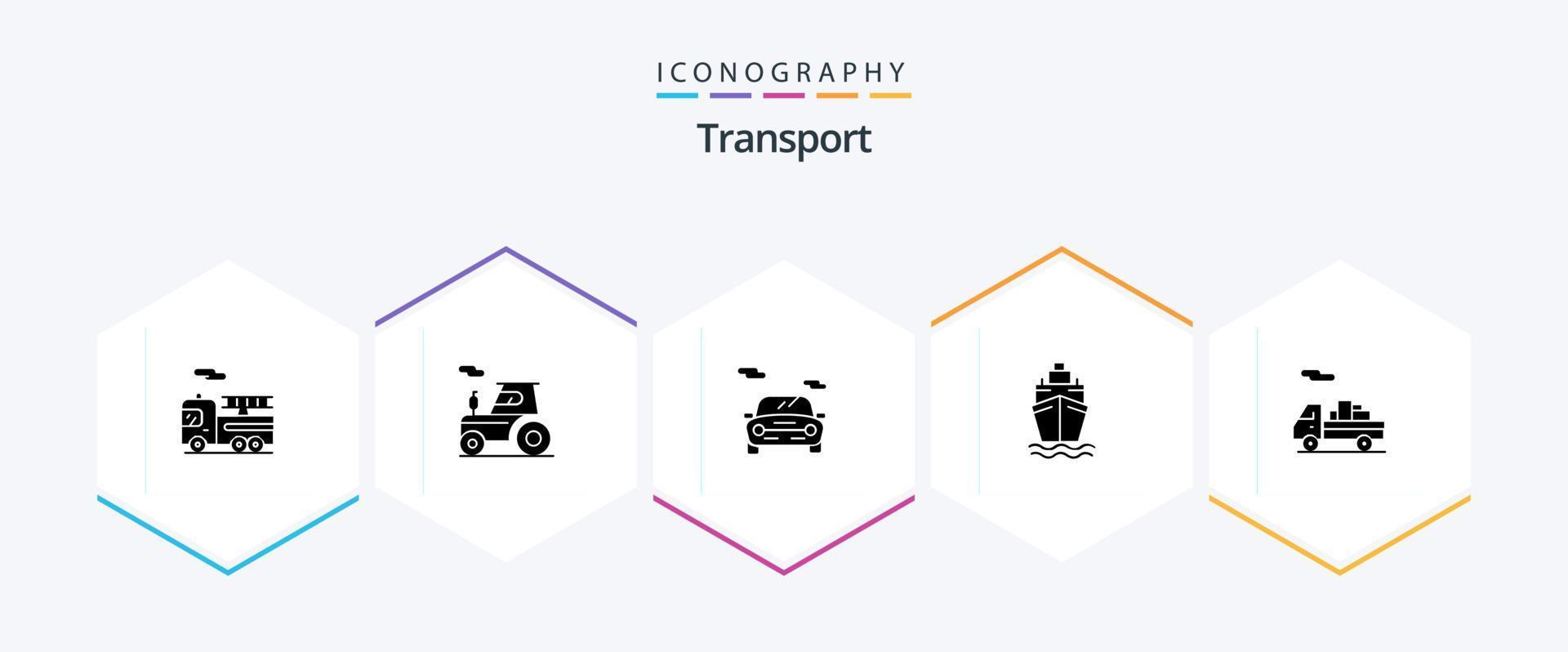 transport pack d'icônes de 25 glyphes comprenant. expédition. voiture. livraison. nager vecteur