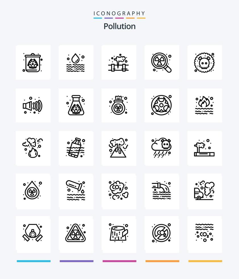 pollution créative 25 pack d'icônes de contour telles que toxique. recherche. gaz. déchets. nucléaire vecteur