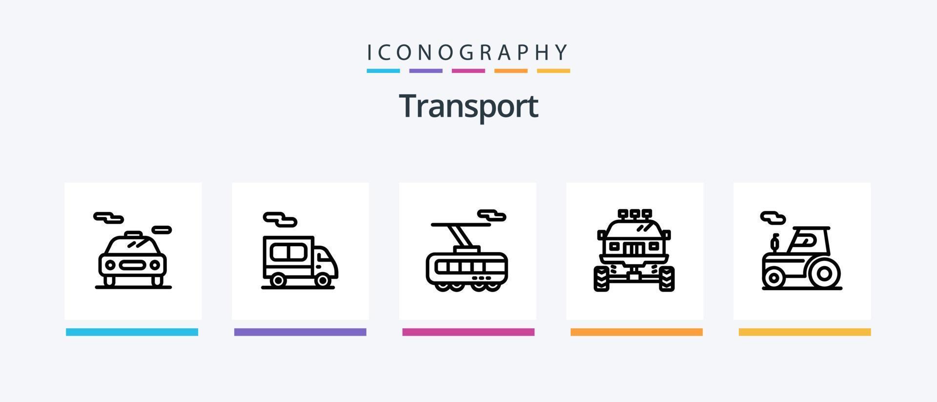 pack d'icônes de la ligne de transport 5, y compris le transport. bus. chariot élévateur. camion. cargaison. conception d'icônes créatives vecteur