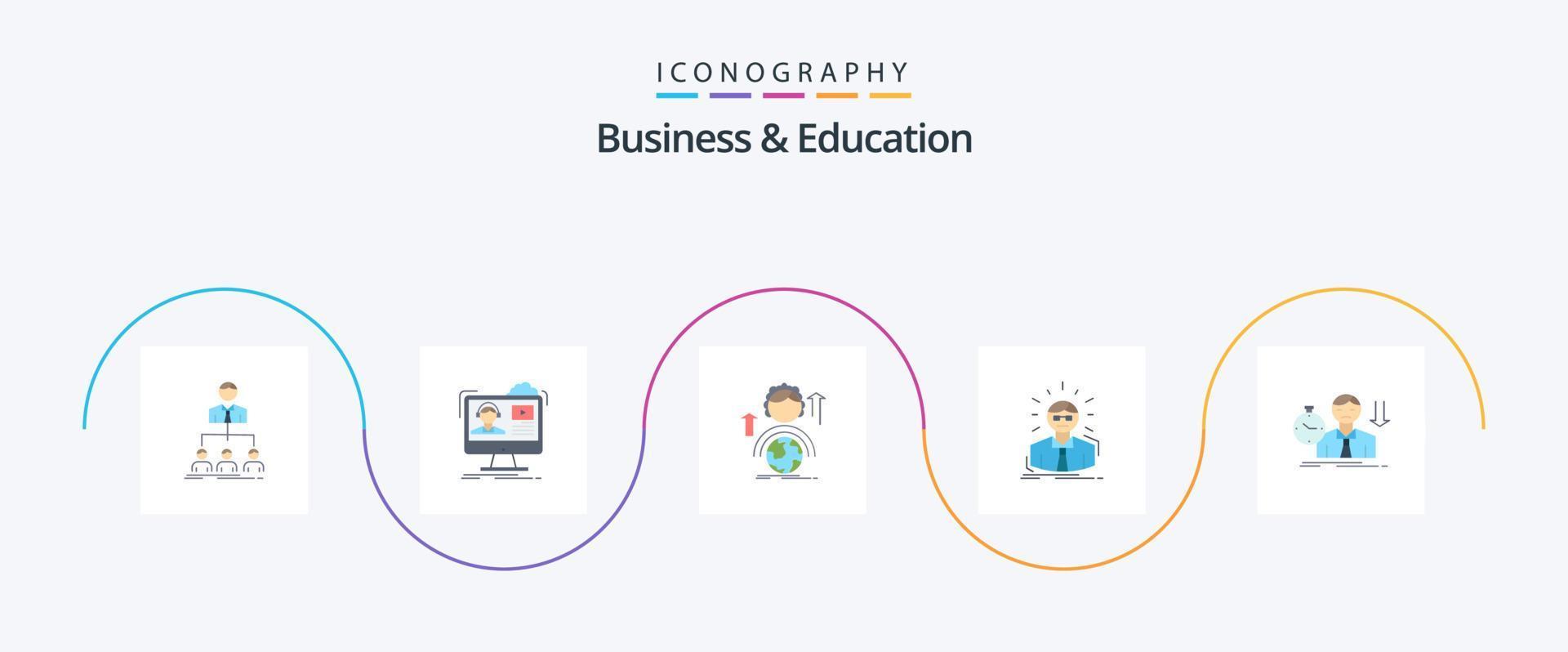 pack d'icônes plat 5 pour les affaires et l'éducation, y compris l'employé. en ligne. en ligne. femme vecteur