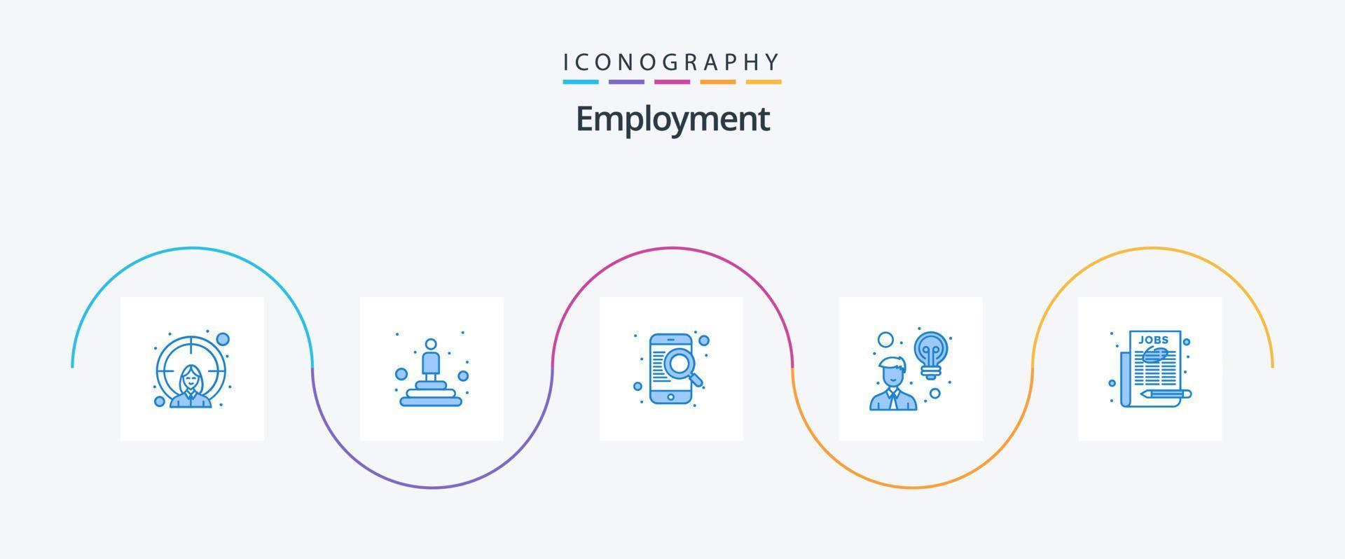 pack d'icônes bleues de l'emploi 5, y compris le travail. utilisateur. trouver. idée. la créativité vecteur