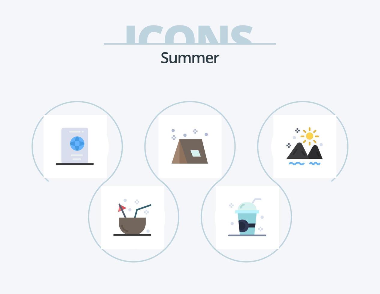 pack d'icônes plates d'été 5 conception d'icônes. été. camp. Milk-shake. voyage. été vecteur