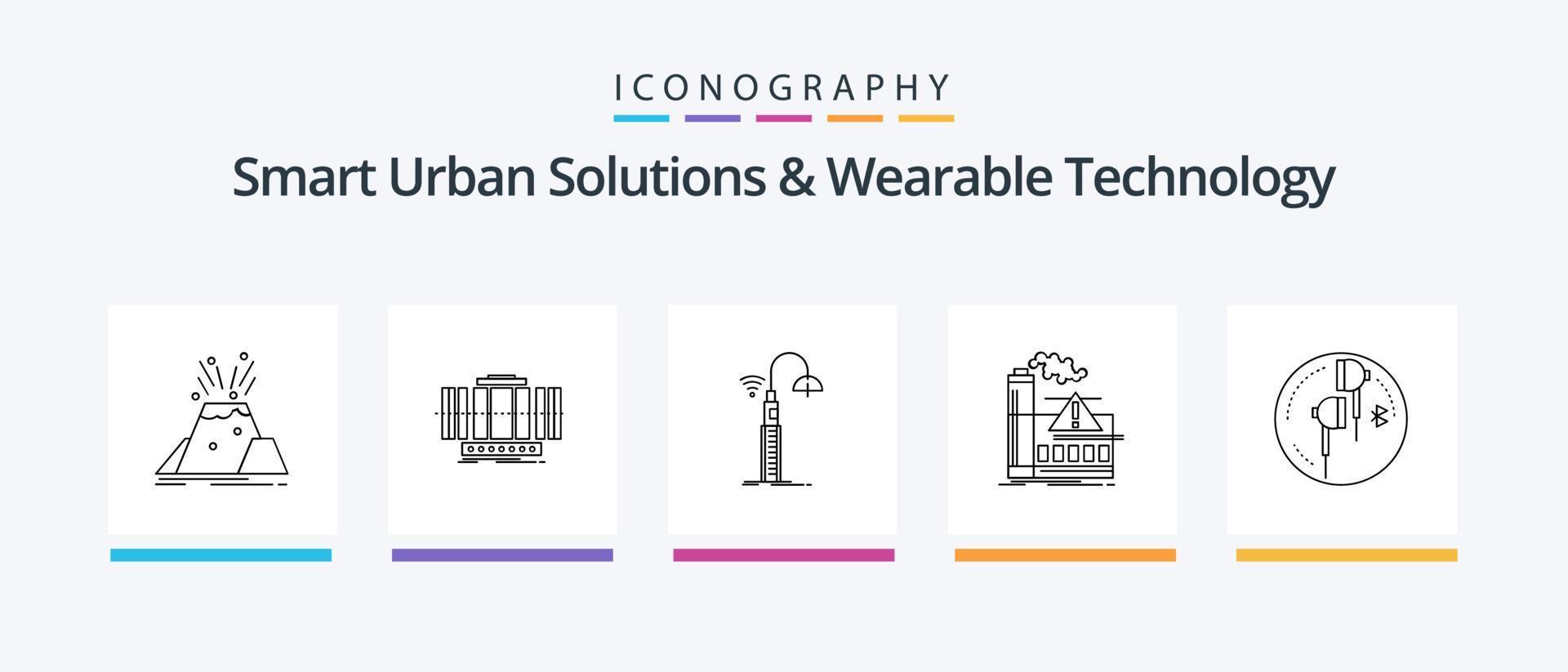 solutions urbaines intelligentes et pack d'icônes de la ligne 5 de technologie portable, y compris cyber. ar. humain. technologie. sécurité. conception d'icônes créatives vecteur