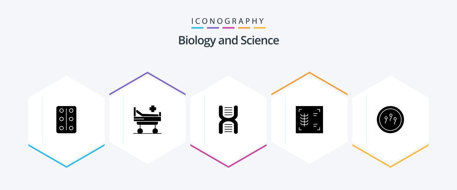 pack d'icônes de biologie 25 glyphes, y compris laboratoire. la biologie. éducation. biochimie. côtes vecteur