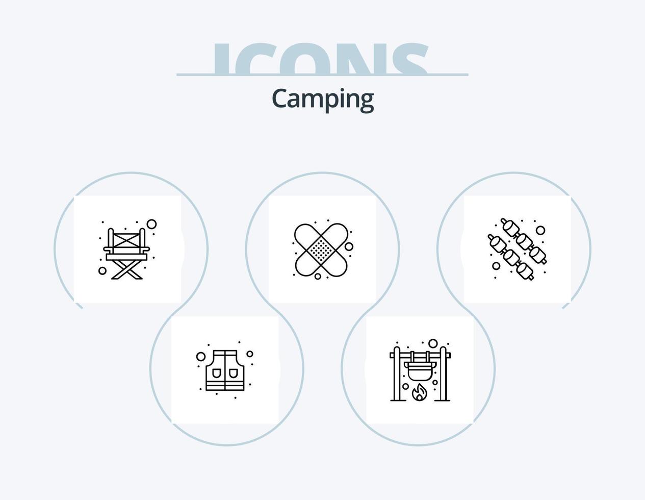 pack d'icônes de ligne de camping 5 conception d'icônes. camping. photo. armée. caméra. en bois vecteur