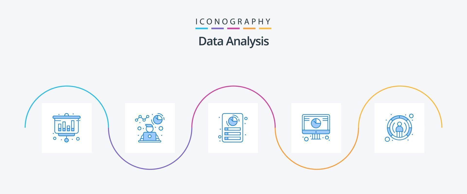 pack d'icônes bleues d'analyse de données 5, y compris le rapport. graphique. document. numérique. analyse en ligne vecteur