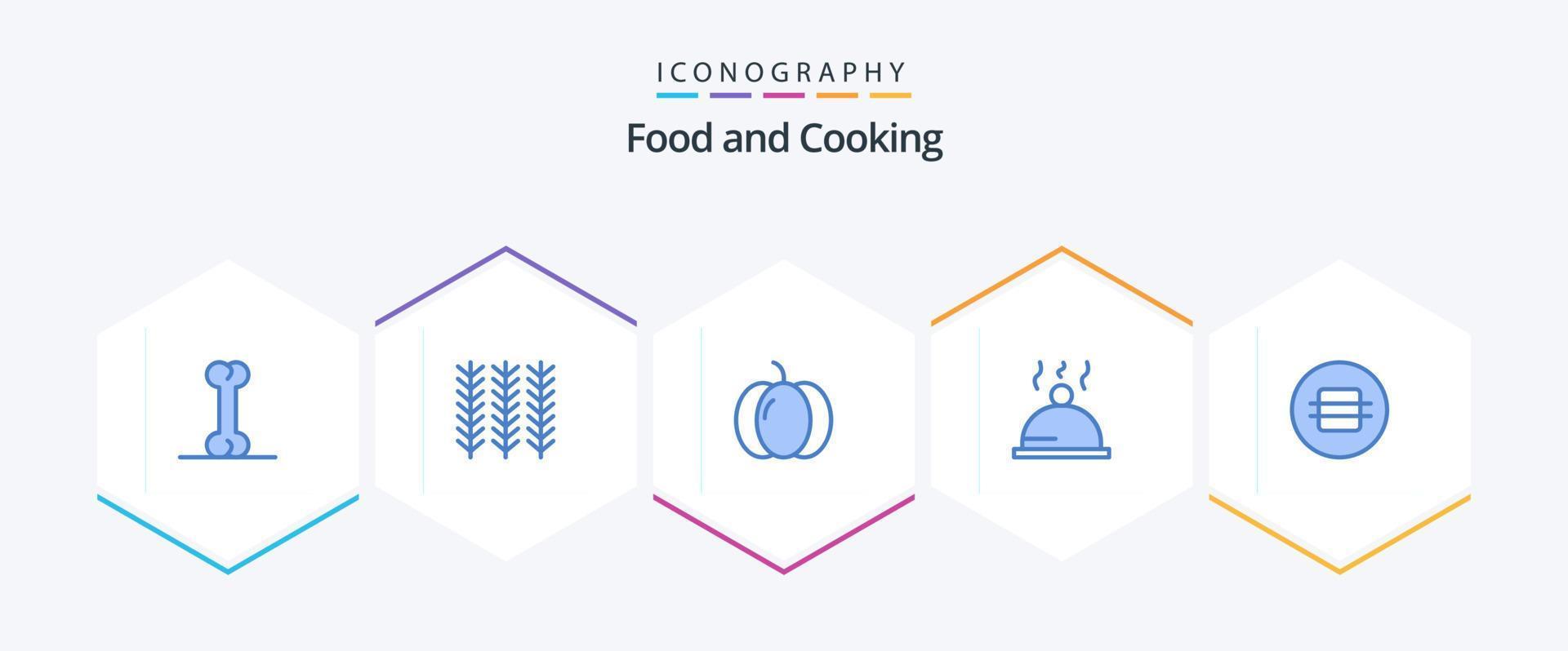 pack d'icônes bleu alimentaire 25 comprenant. nourriture. citrouille. manger. verre vecteur