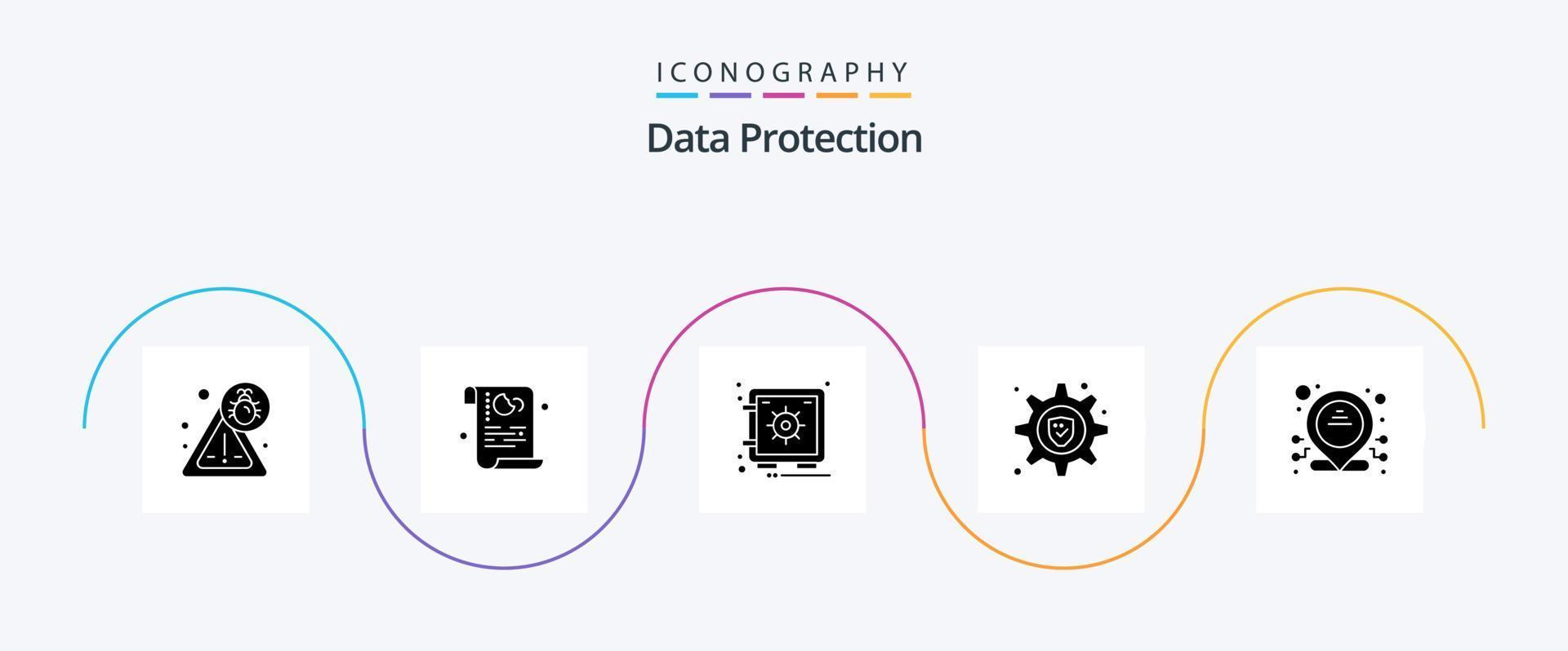 pack d'icônes glyphe 5 de protection des données, y compris ip. adresse. casier. paramètre. serrure vecteur