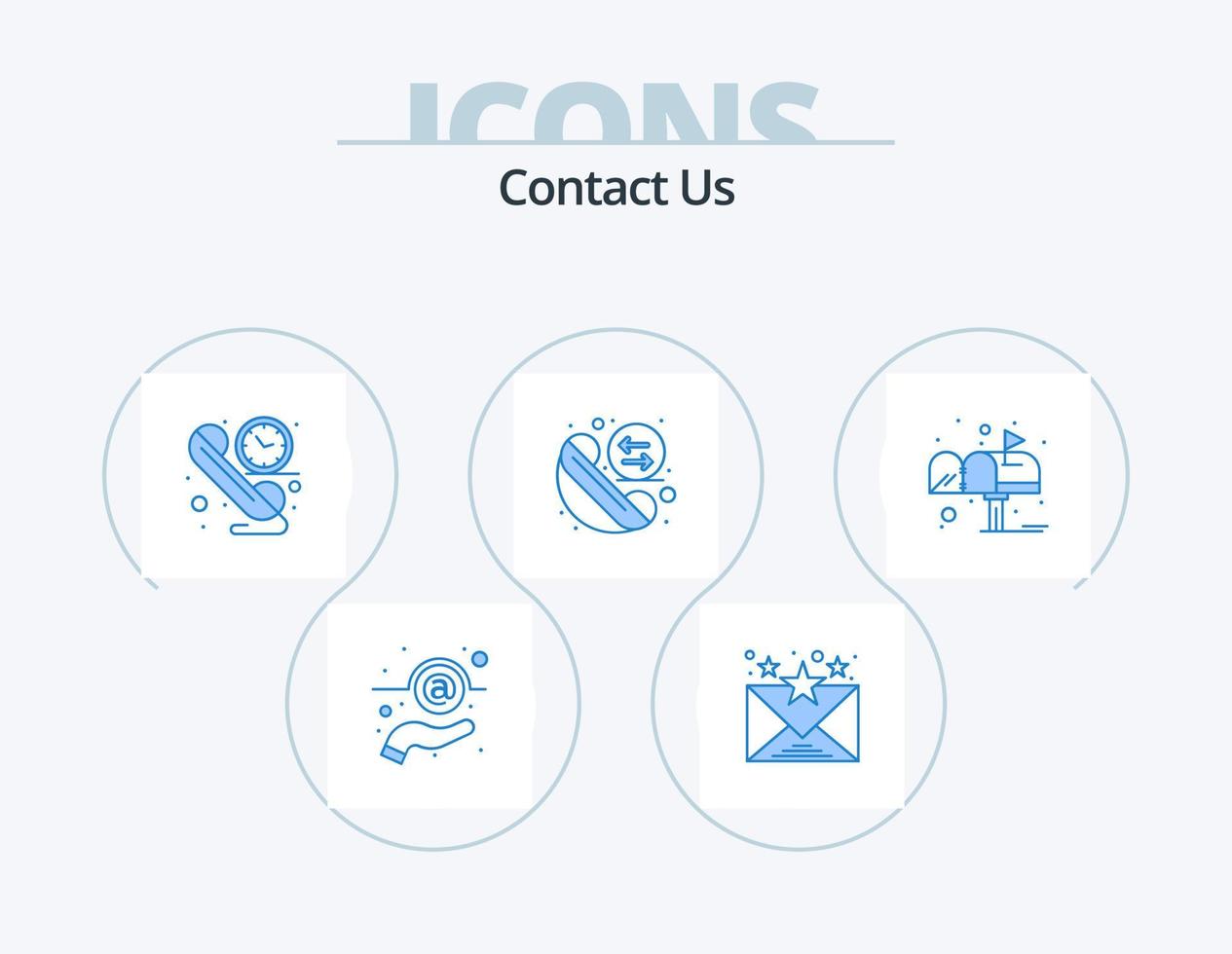contactez-nous pack d'icônes bleues 5 conception d'icônes. poster. boîte. communication. recomposer. échange vecteur