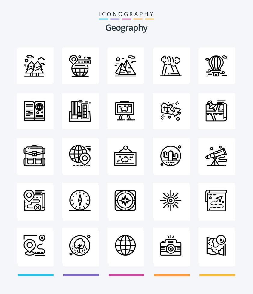 pack d'icônes de contour de géographie créative 25 tels que le volcan. dangereux. globe. voyage. nature vecteur