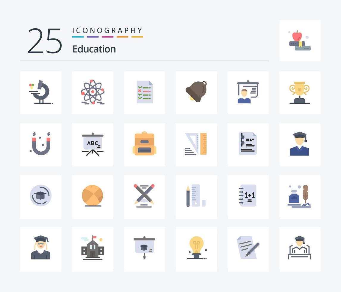 pack d'icônes de 25 couleurs plates pour l'éducation, y compris les progrès. école. éducation. présentation. professeur vecteur
