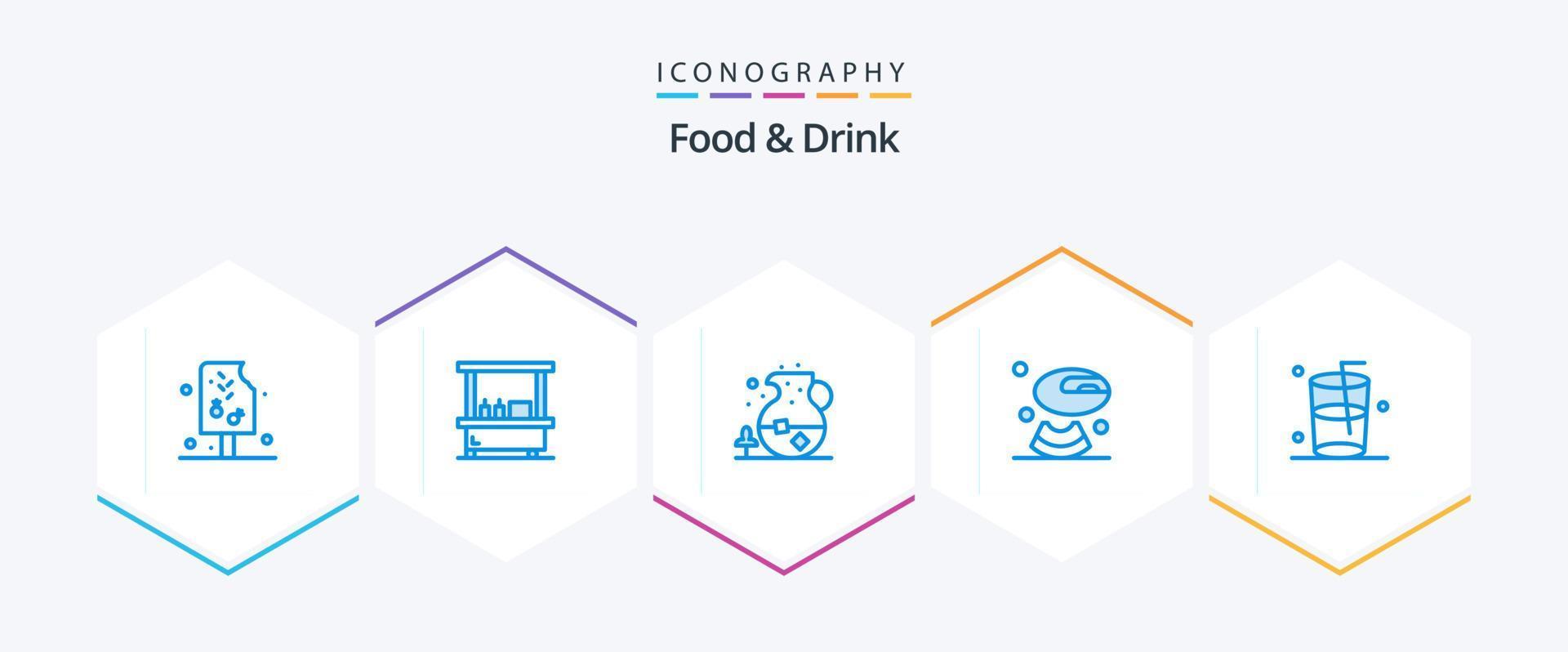 nourriture et boisson pack de 25 icônes bleues, y compris boisson. melon. rester. nourriture vecteur