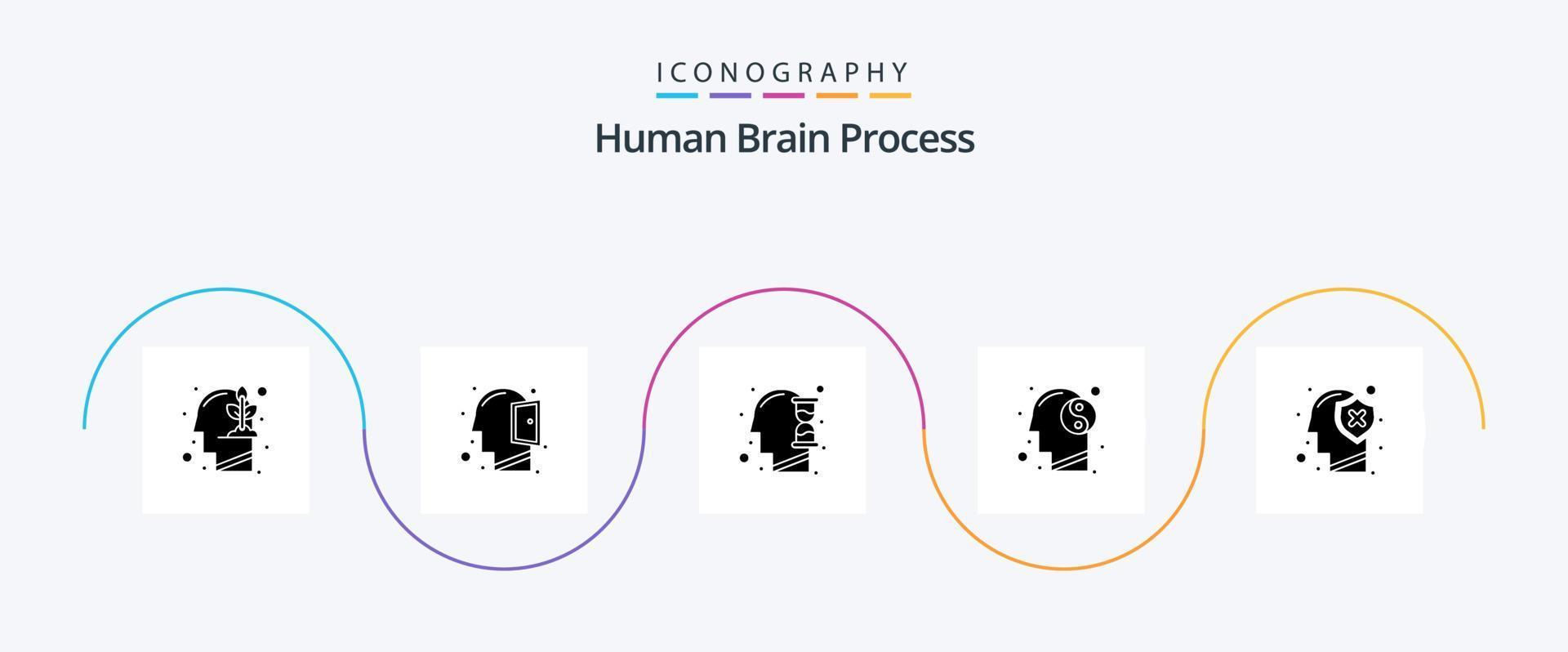 pack d'icônes de glyphe de processus de cerveau humain 5 comprenant la tête. esprit. humain. se détendre. équilibre vecteur