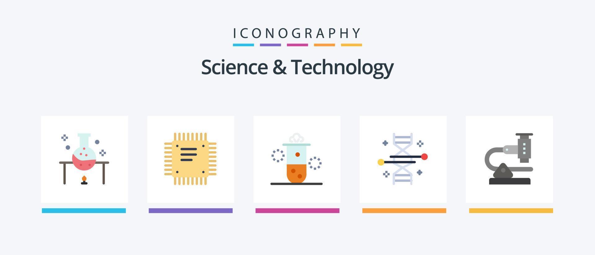 pack d'icônes plat 5 science et technologie, y compris le génie génétique. chromosome. carte mère. l'énérgie thermique. radioactivité. conception d'icônes créatives vecteur