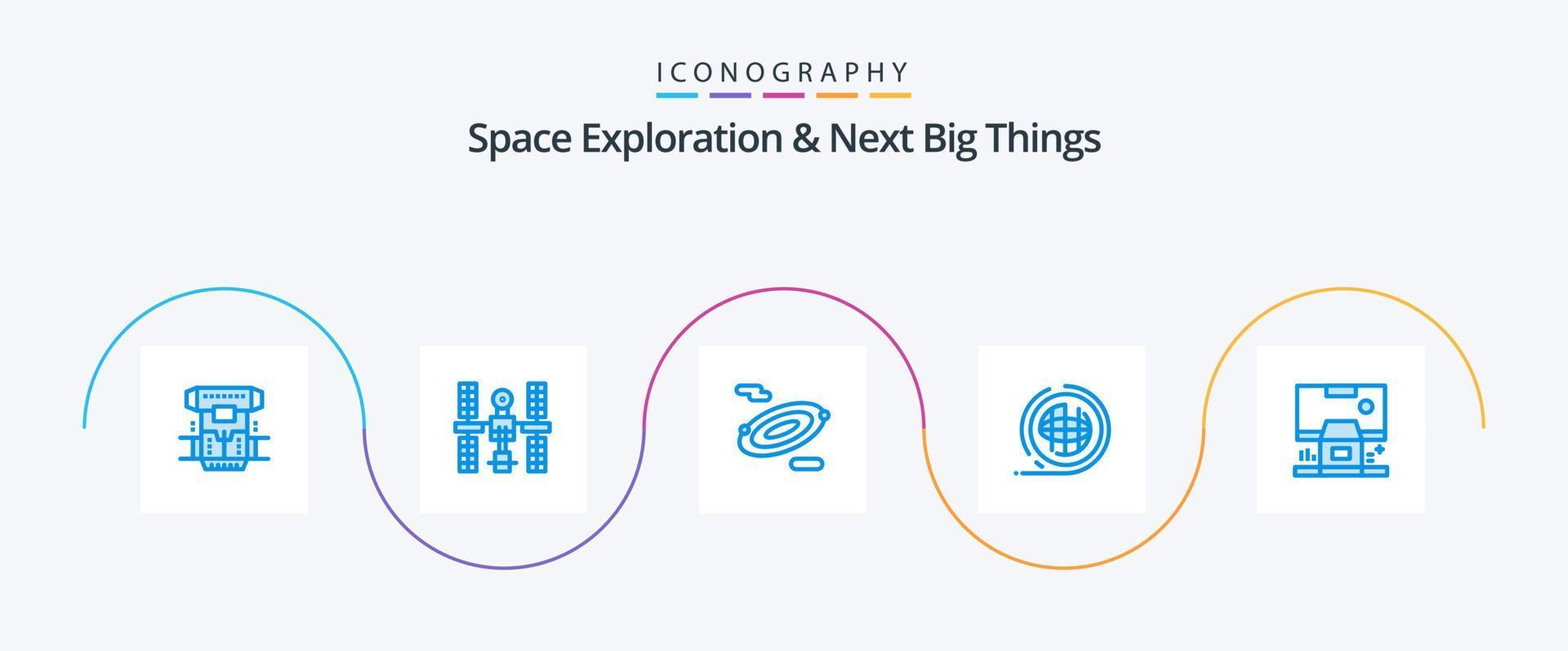 exploration de l'espace et pack d'icônes bleu 5 prochaines grandes choses, y compris terra. planète. Satellite. environnement. espace vecteur