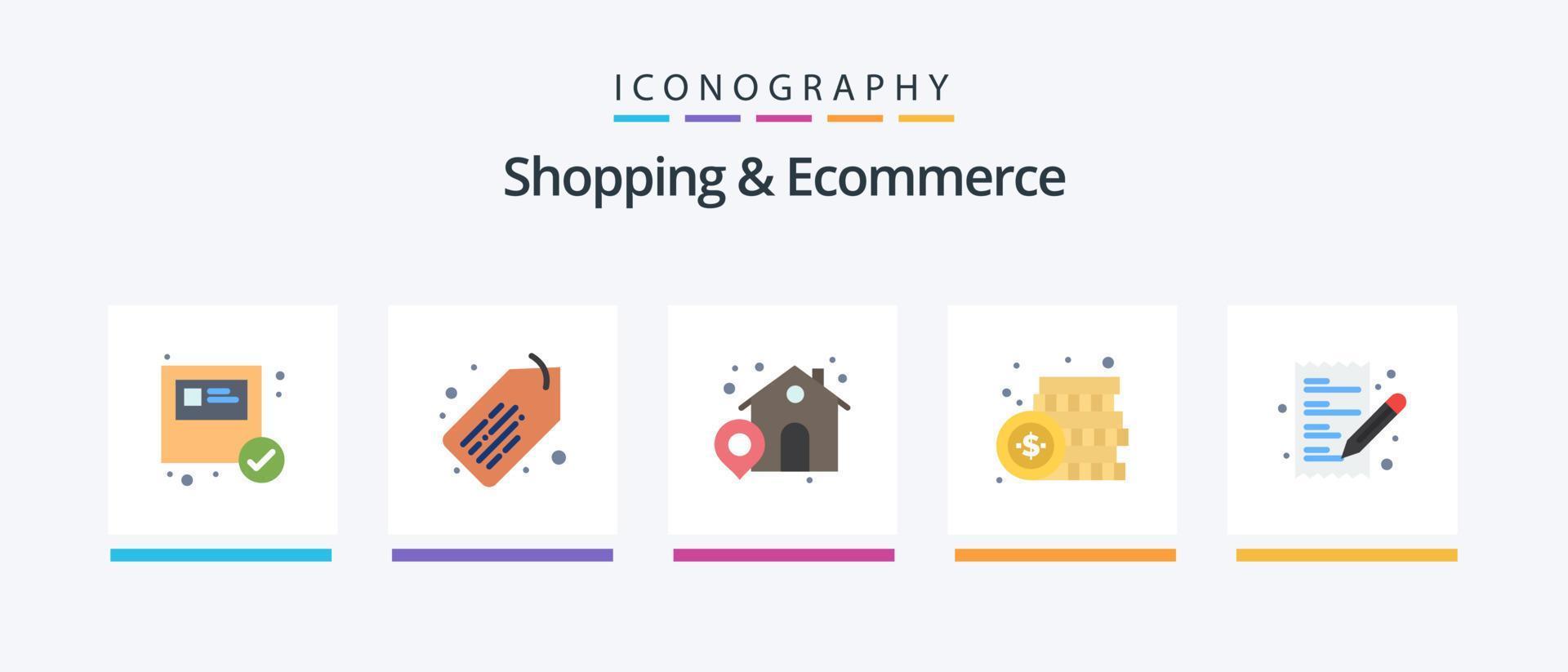 pack d'icônes plat 5 pour le shopping et le commerce électronique, y compris le papier. commerce électronique. loger. paiement. dollar. conception d'icônes créatives vecteur