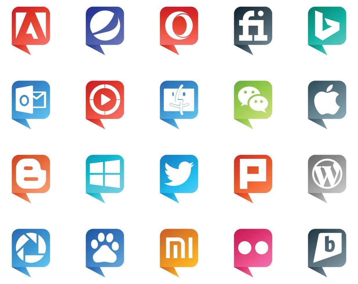20 logo de style bulle de médias sociaux comme wordpress tweet finder twitter blogger vecteur