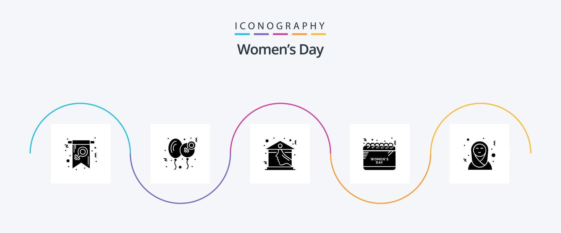 pack d'icônes glyphe 5 de la journée des femmes, y compris le calendrier. content. toit. loger vecteur