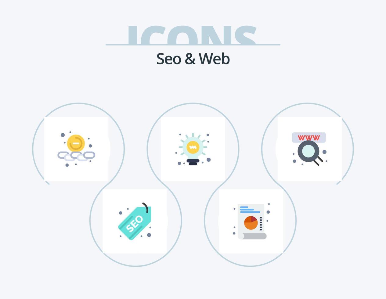 pack d'icônes plates seo et web 5 conception d'icônes. la toile. en ligne. retirer. Commerce. lumière vecteur
