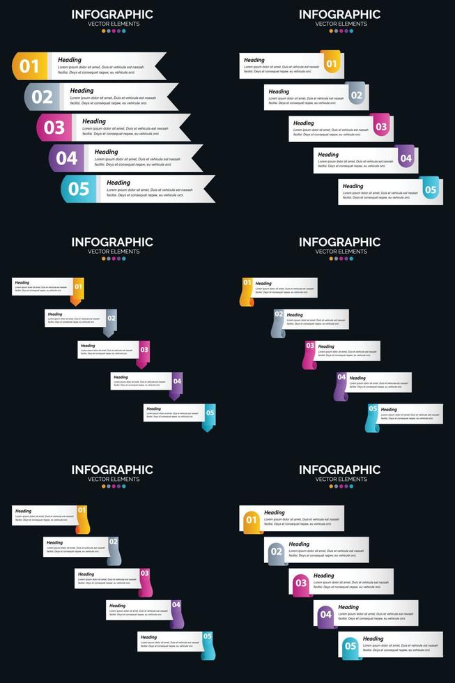 vecteur 6 infographie pack présentation modèle de diapositive 5 étapes cycle diagrammes et chronologies