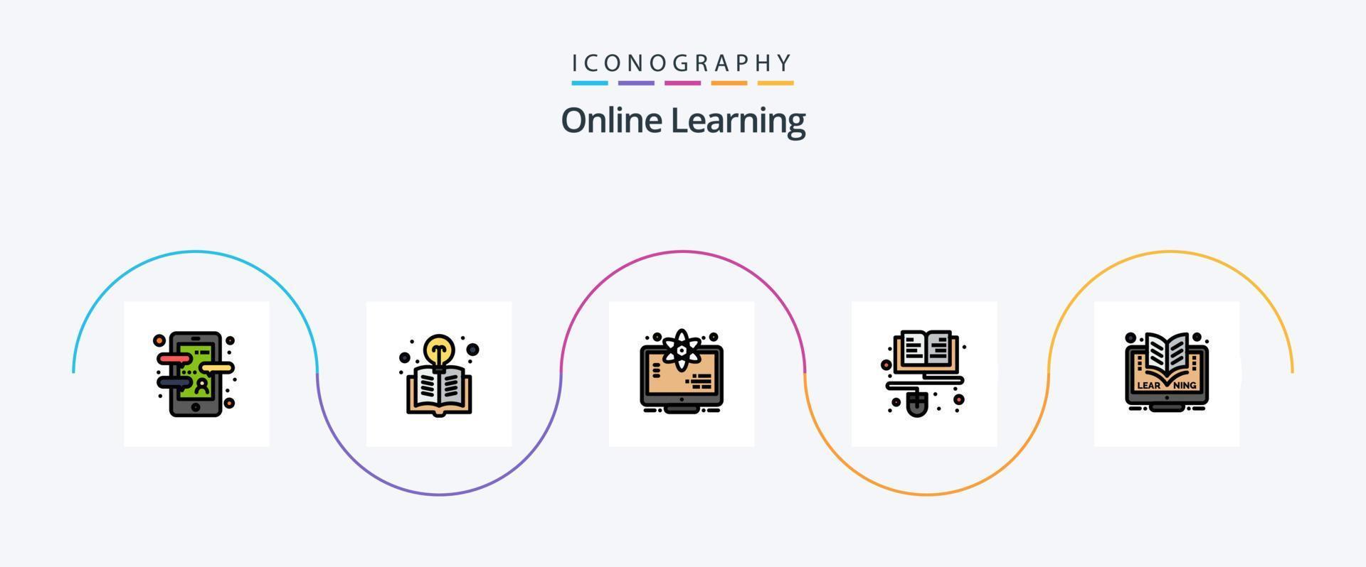ligne d'apprentissage en ligne remplie de 5 icônes plates, y compris en ligne. apprentissage. ampoule. éducation. espace vecteur