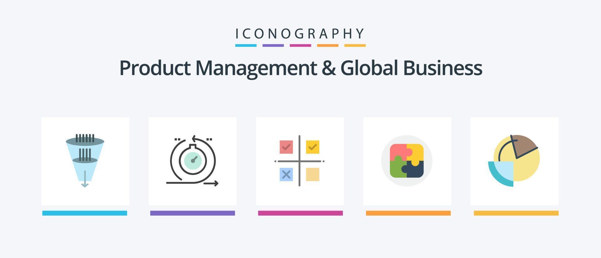 gestion des produits et pack d'icônes plat 5 pour les affaires mondiales, y compris la planification. gestion. rapide. production. priorités. conception d'icônes créatives vecteur