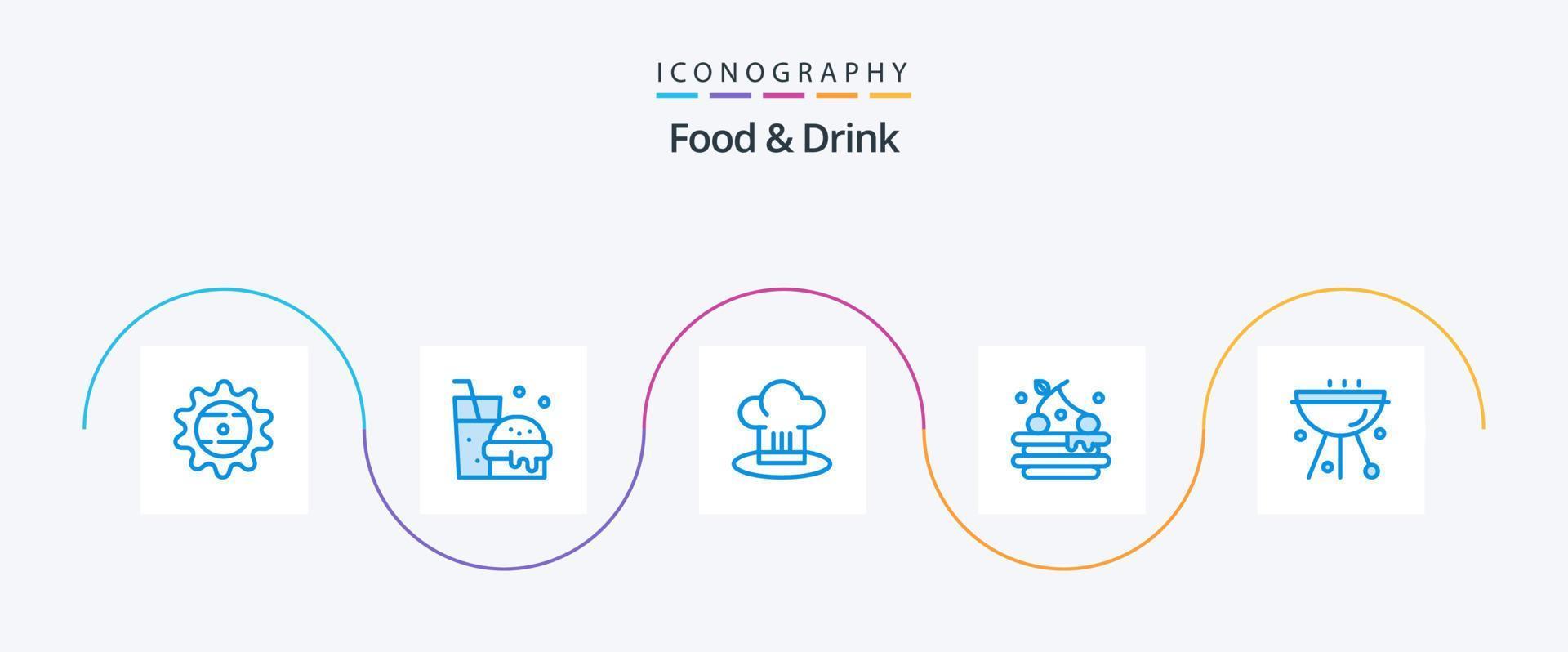 pack d'icônes bleu nourriture et boisson 5 comprenant. nourriture. Tarte. cuisiner vecteur