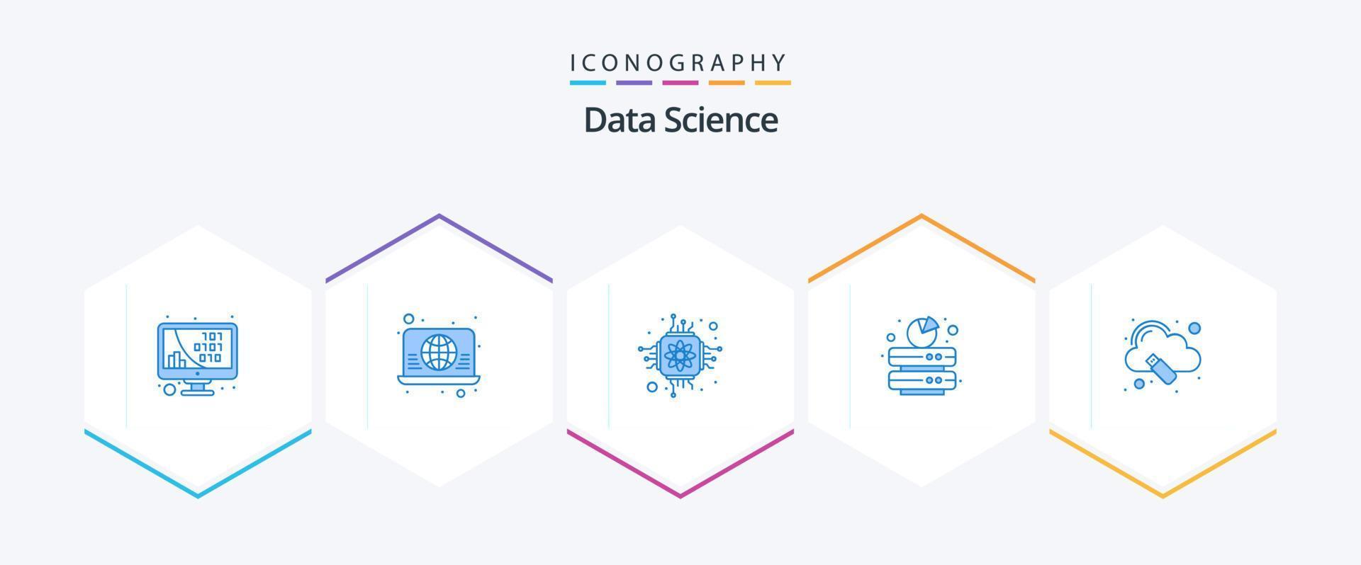 data science 25 pack d'icônes bleues comprenant des données. sauvegarde. mondial. science. puce électronique vecteur