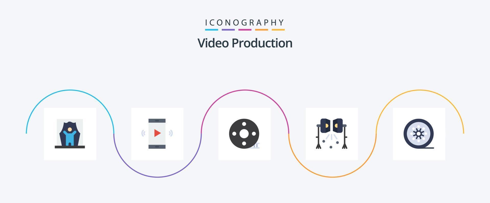 pack d'icônes plat 5 de production vidéo, y compris le projecteur. éclairage. conférencier. réalisation. battant vecteur