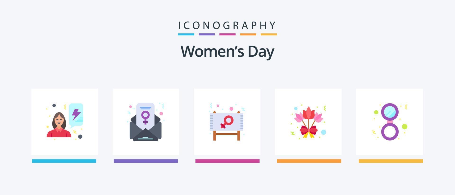pack d'icônes plat 5 pour la journée des femmes, y compris la marque. rose. publicité. fleur. signe. conception d'icônes créatives vecteur