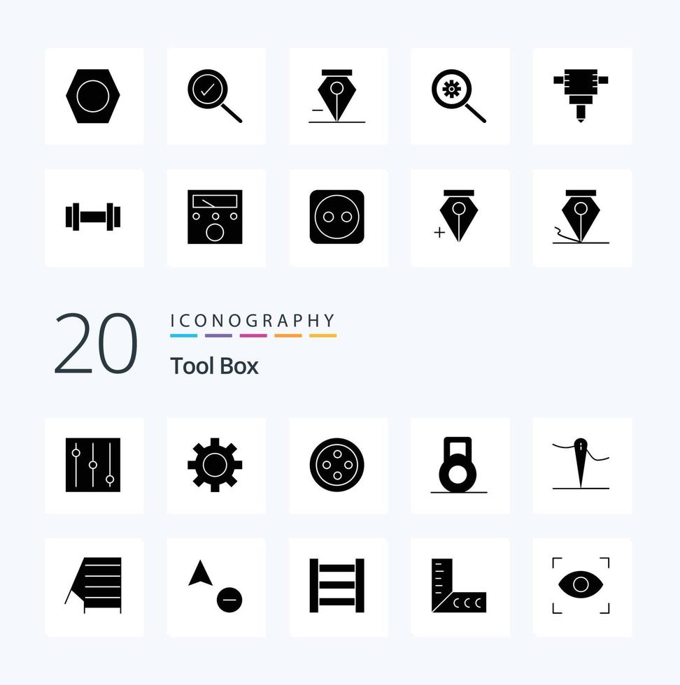 20 outils pack d'icônes de glyphe solide comme des outils de copie d'aiguille de curseur de géométrie vecteur