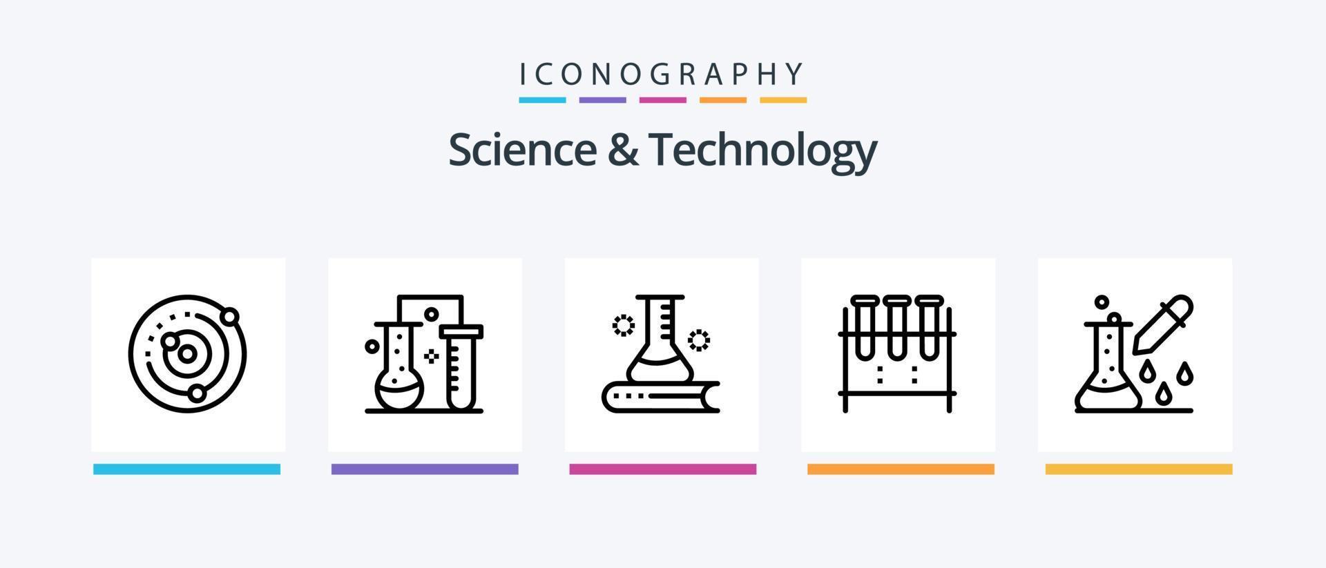 pack d'icônes de la ligne 5 de la science et de la technologie, y compris l'ingénierie. sciences appliquées. gestion des travaux. test. chimie. conception d'icônes créatives vecteur