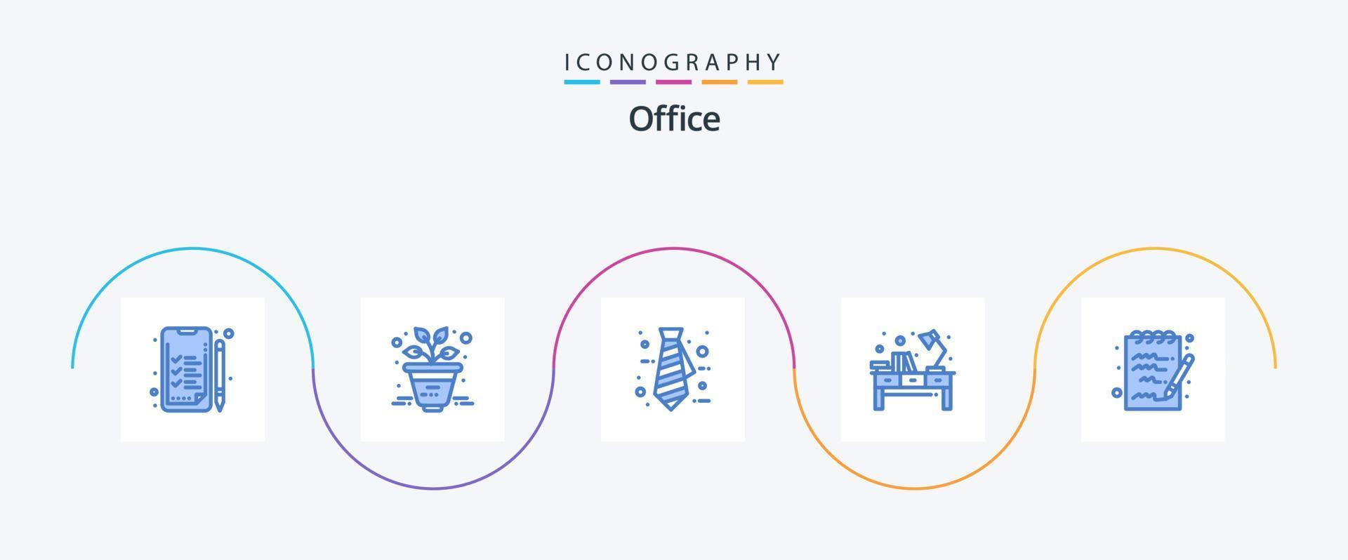 pack d'icônes de bureau bleu 5 comprenant. note. cravate. document. bureau vecteur