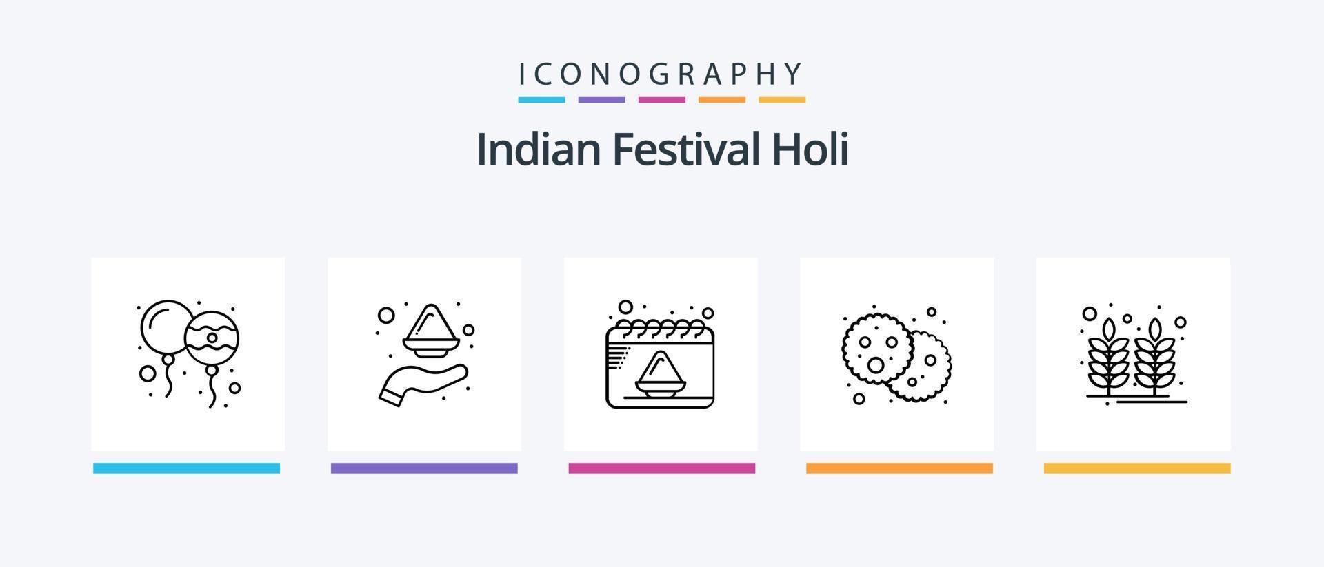 pack d'icônes holi line 5 comprenant une lampe. feu. nourriture. lumière. poudre. conception d'icônes créatives vecteur