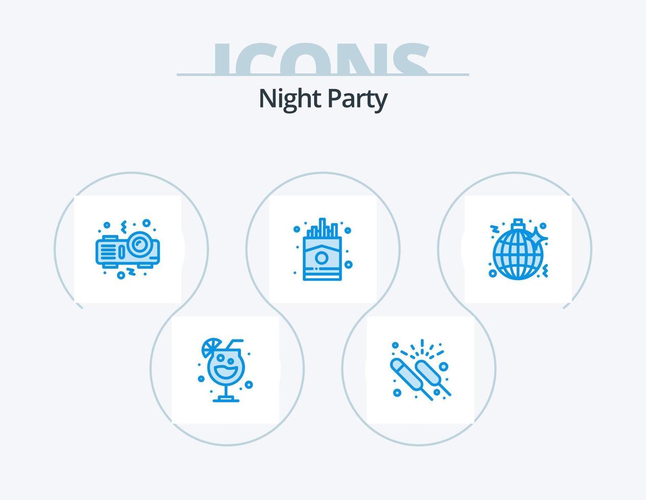 pack d'icônes bleues de fête de nuit 5 conception d'icônes. nuit. disco. projecteur. Français. rapide vecteur