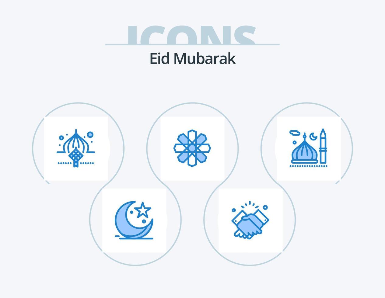 eid mubarak bleu pack d'icônes 5 conception d'icônes. décoration. fleur. musulman. aïd. décoration vecteur
