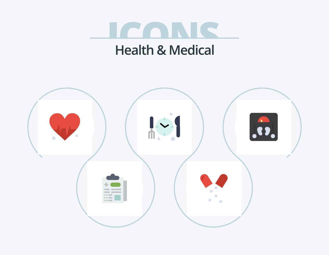 pack d'icônes plat santé et médical 5 conception d'icônes. . écailles. cœur. médical. temps vecteur