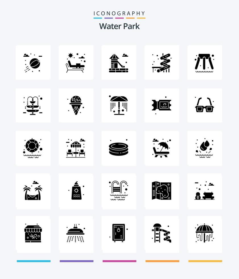 parc aquatique créatif pack d'icônes noir solide 25 glyphes tel que parc. douche. parc. parc. eau vecteur