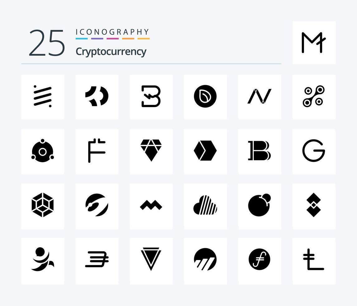 pack d'icônes de 25 glyphes solides de crypto-monnaie, y compris la pièce de pair. crypto-monnaie. pièce de monnaie. crypto. éclatement vecteur