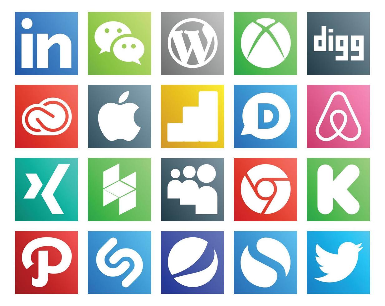 pack de 20 icônes de médias sociaux, y compris chrome houzz cc xing disqus vecteur