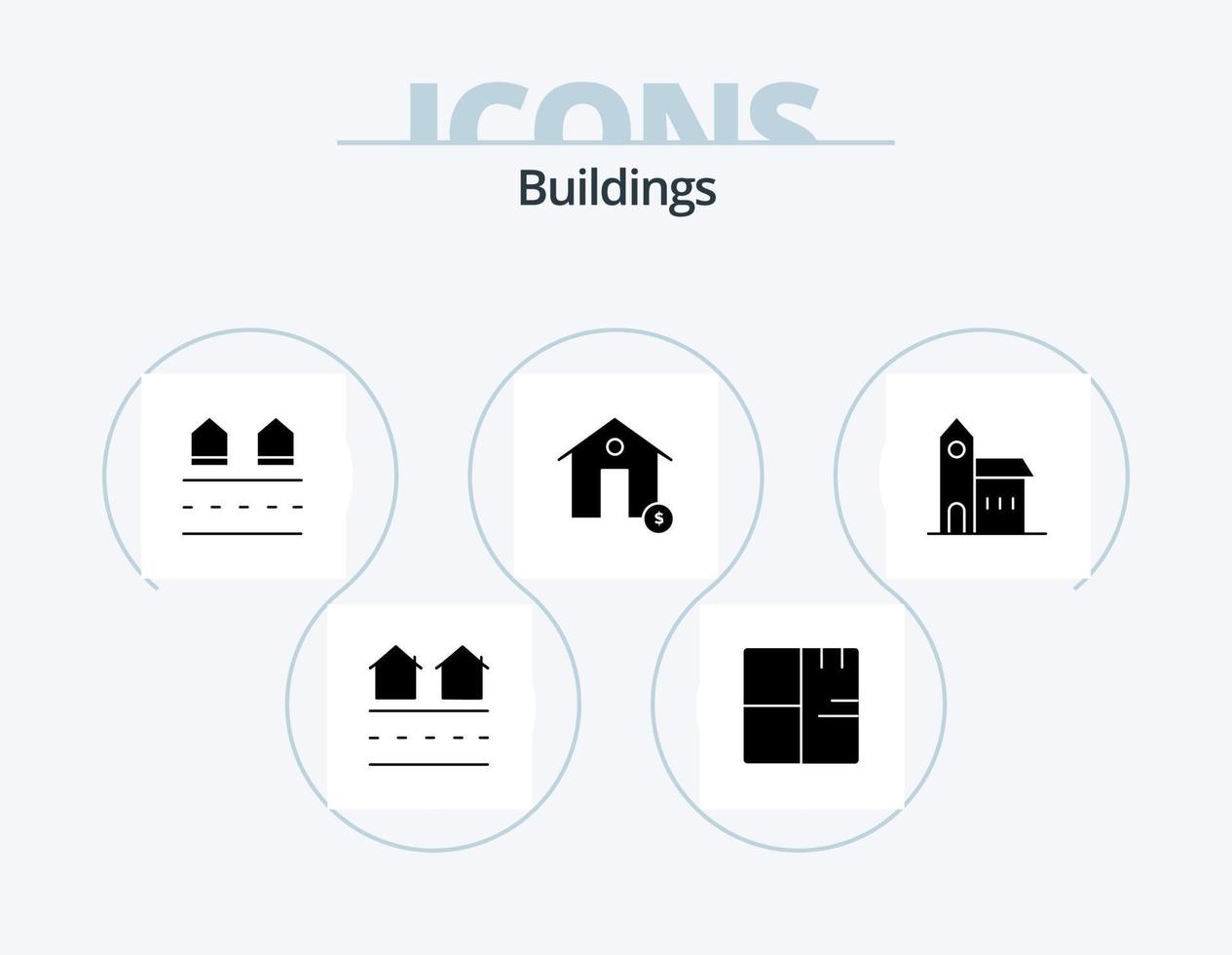 pack d'icônes de glyphe de bâtiments 5 conception d'icônes. église. bâtiment. carte. loger. dollar vecteur