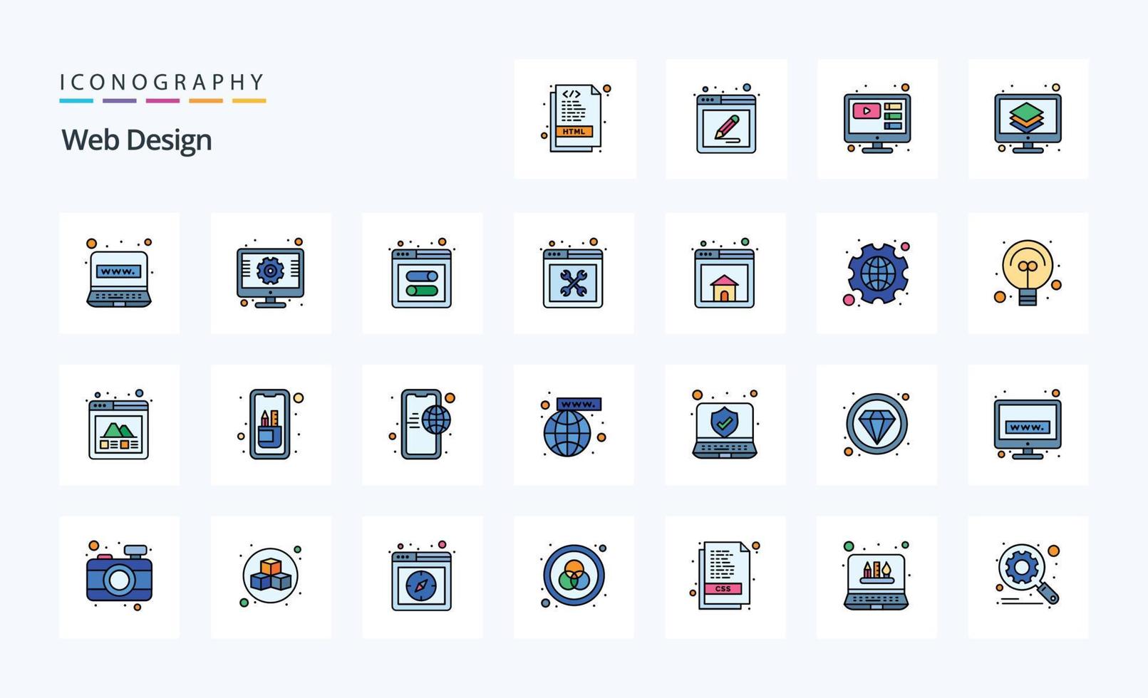 pack d'icônes de style rempli de 25 lignes de conception web vecteur