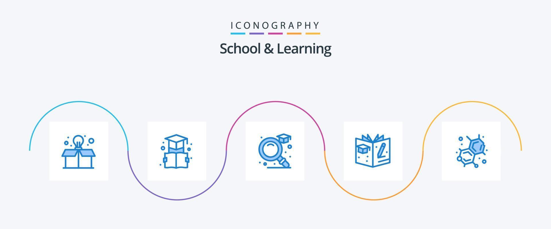 pack d'icônes bleu 5 pour l'école et l'apprentissage, y compris. laboratoire. trouver. éducation. livre vecteur