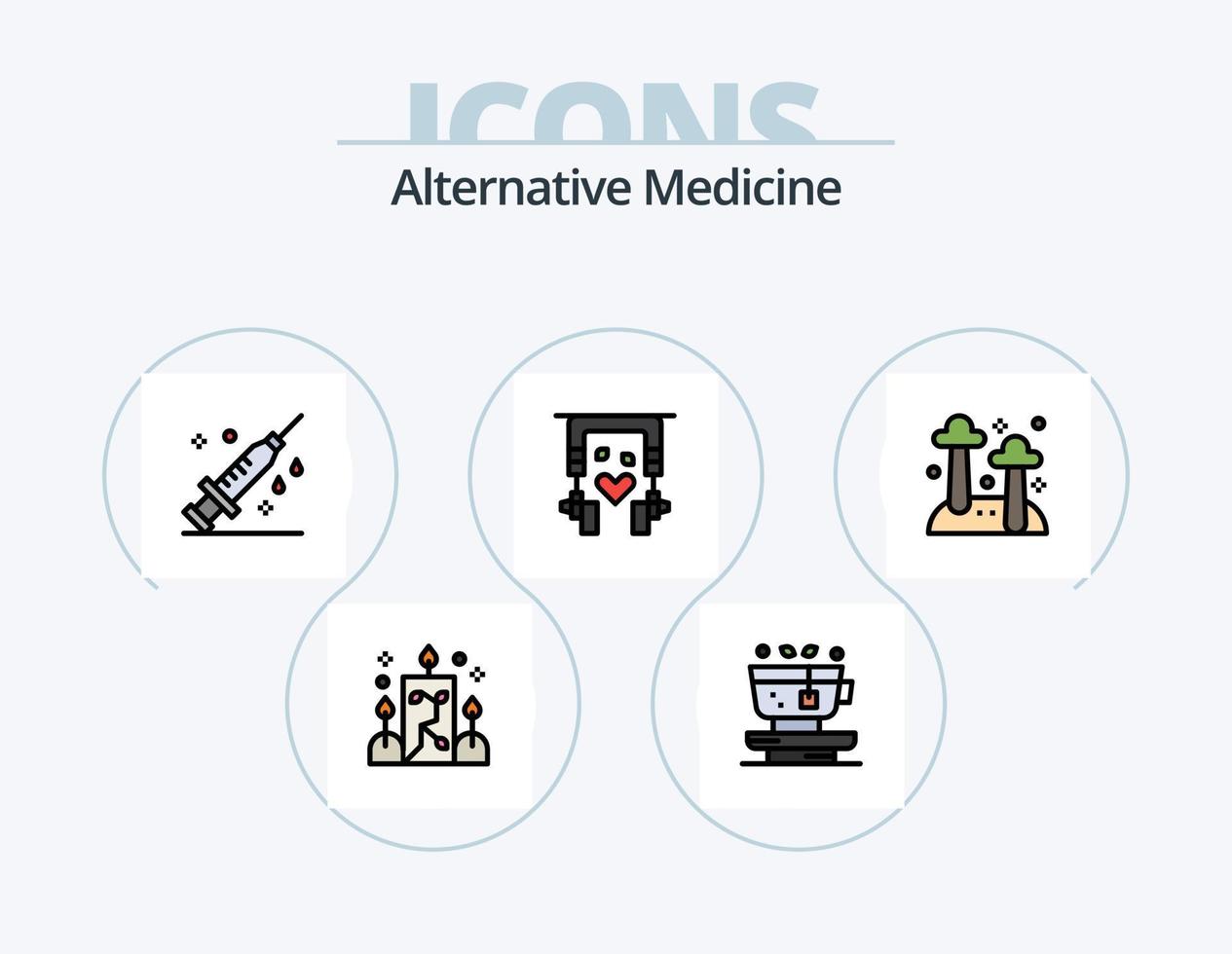 pack d'icônes remplies de ligne de médecine alternative 5 conception d'icônes. relaxation. spa. boisson. usine. herbe vecteur