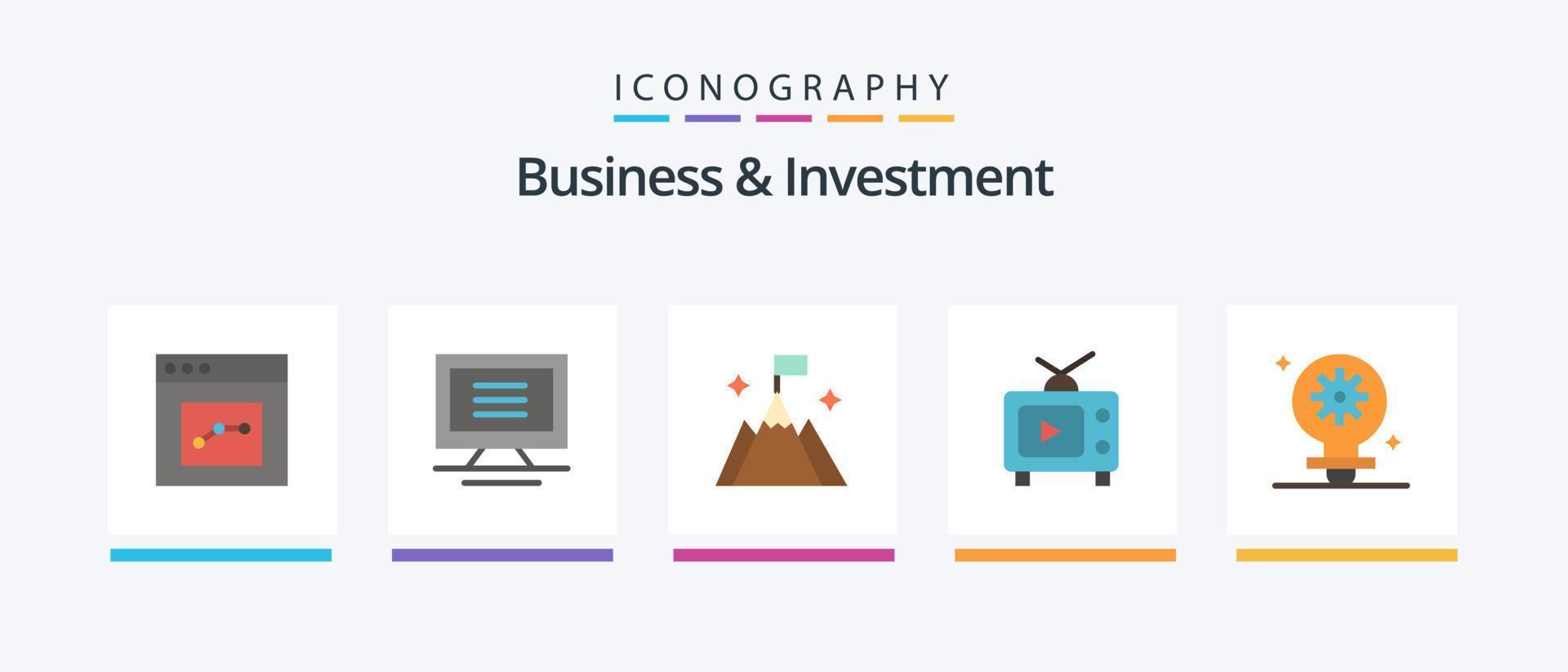 pack d'icônes plat 5 affaires et investissement, y compris le réglage. ampoule. drapeau. vidéo. télévision. conception d'icônes créatives vecteur