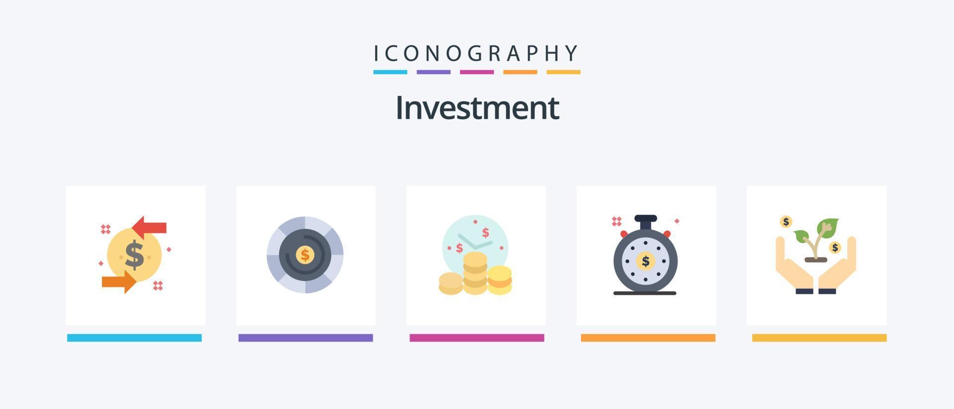 pack d'icônes d'investissement plat 5 comprenant. investir. investissement. finance. temps d'investissement. conception d'icônes créatives vecteur