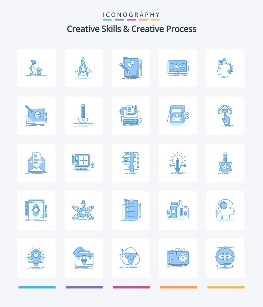 compétences créatives créatives et processus créatif pack de 25 icônes bleues telles que les yeux. connaissance. boussole. géométrie. conception vecteur