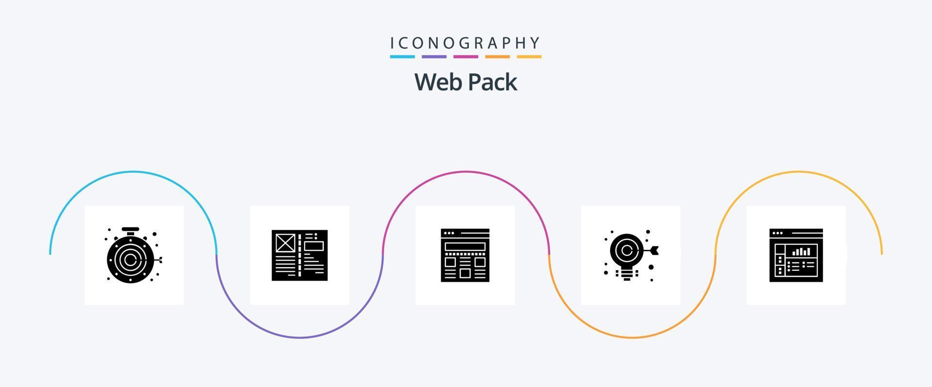 pack web glyphe 5 pack d'icônes comprenant des graphiques. la toile. mise en page. but. ampoule vecteur