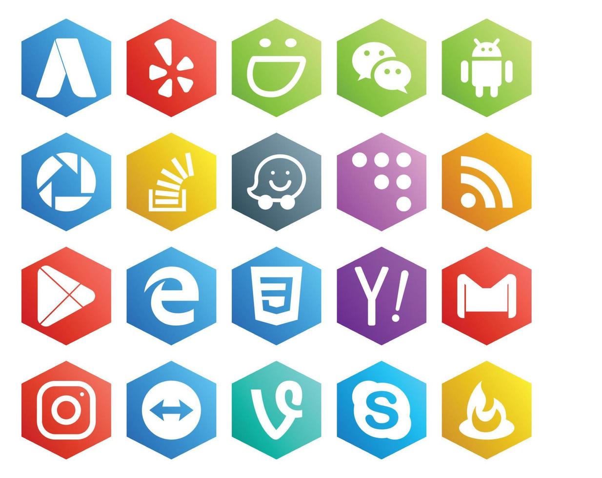 pack de 20 icônes de médias sociaux, y compris les applications css question google play coderwall vecteur